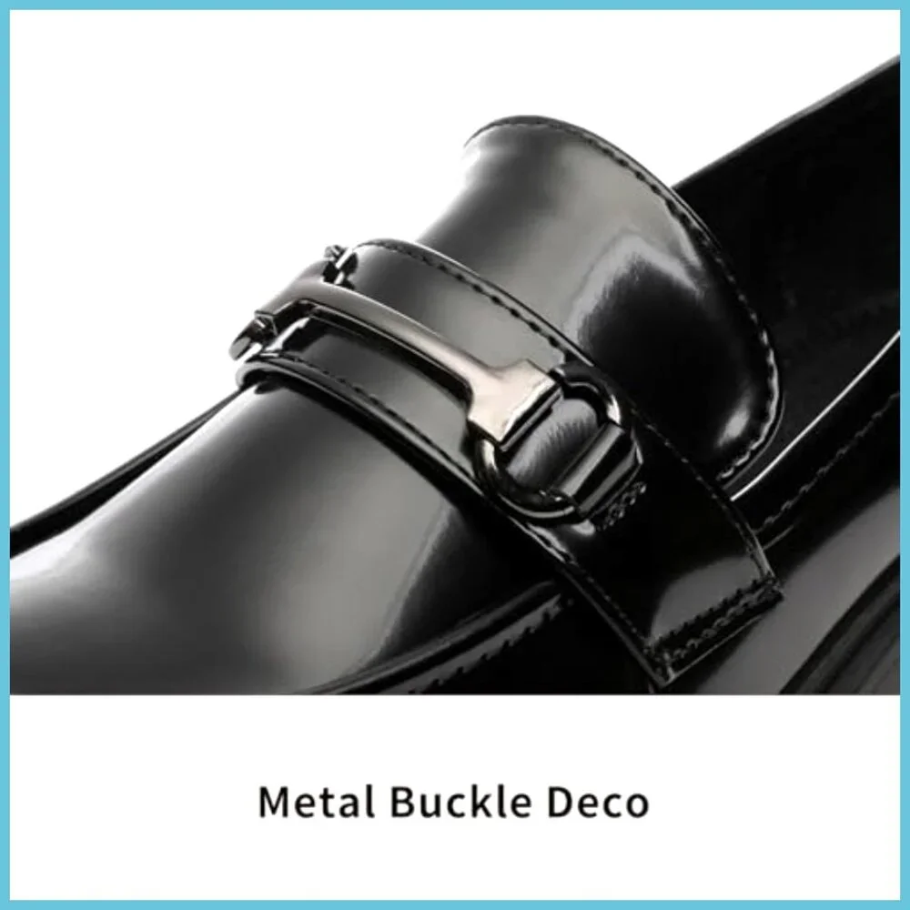 Chunky Platform Loafers with Buckle Patent Leather Slip-on Shoes - Picture 4 of 7